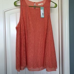 Coral lace sleeveless blouse NWT